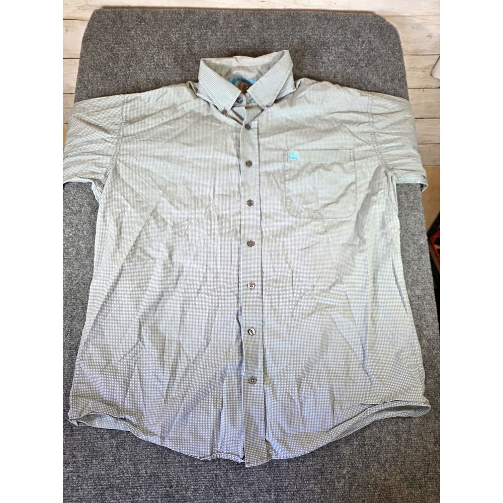 Cinch Mens M Gray Micro Dot Long Sleeve Button Down Western Shirt Cotton